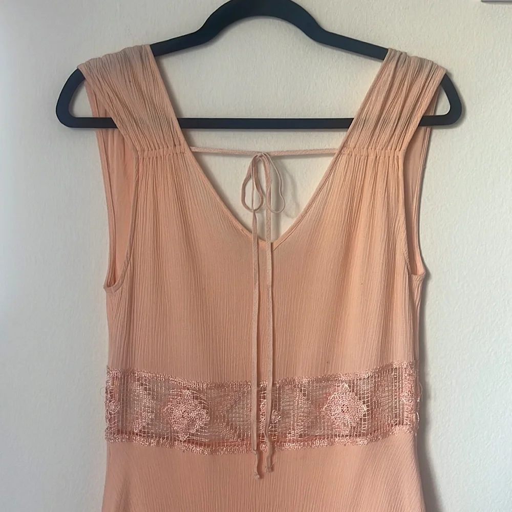 FREE PEOPLE Peach fairycore🍑 V-Neck Mini Dress with Lace Cut Out - Picture 7 of 10